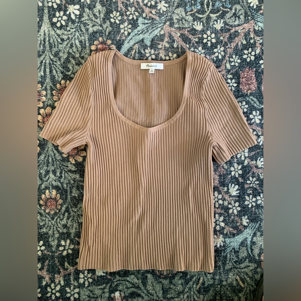 Madewell Ribbed Brown Short Sleeve Top